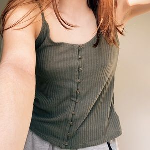 olive ribbed button tank
